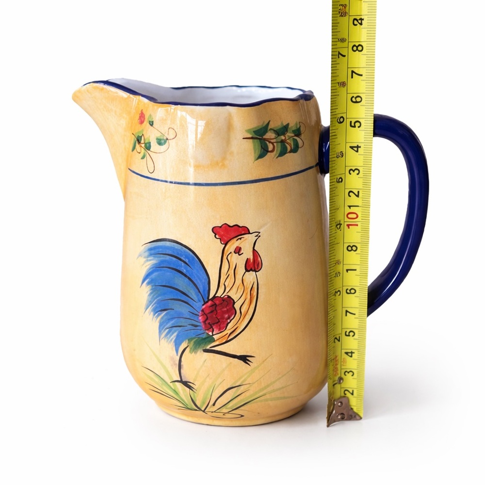Cracker Barrel Rooster Pitcher Blue Handle Farmhouse Kitchen Decor Cottagecore - Picture 5 of 8